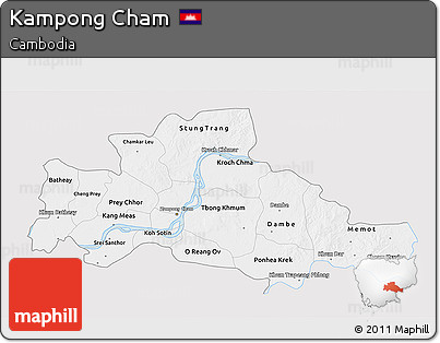 Silver Style 3D Map of Kampong Cham, single color outside