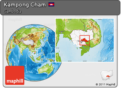 Physical Location Map of Kampong Cham, highlighted country