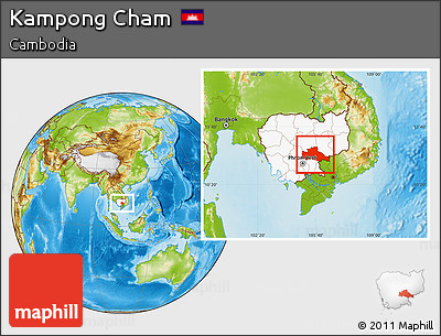 Physical Location Map of Kampong Cham, highlighted country