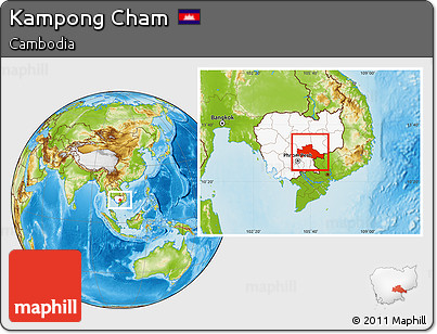 Physical Location Map of Kampong Cham, highlighted country