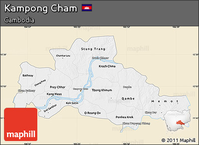 Classic Style Map of Kampong Cham, single color outside