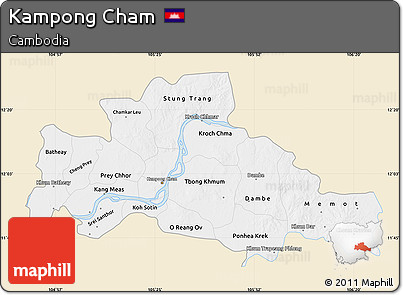 Classic Style Map of Kampong Cham, single color outside