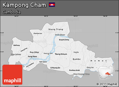 Gray Map of Kampong Cham, single color outside