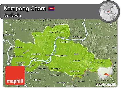 Physical Map of Kampong Cham, semi-desaturated