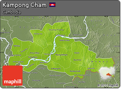 Physical Map of Kampong Cham, semi-desaturated