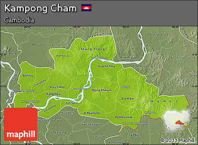 Physical Map of Kampong Cham, semi-desaturated