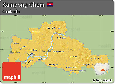 Savanna Style Map of Kampong Cham, single color outside