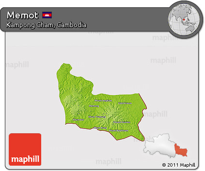 Physical 3D Map of Memot, cropped outside