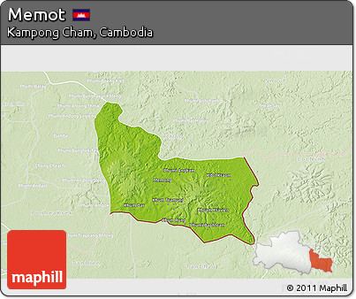Physical 3D Map of Memot, lighten