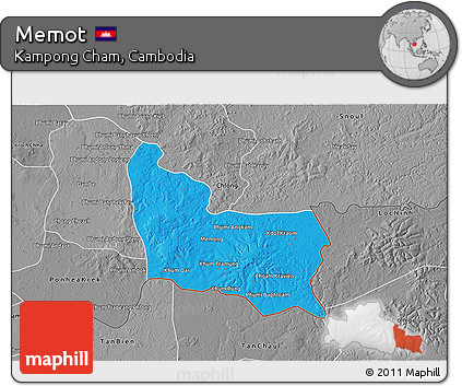 Political 3D Map of Memot, desaturated