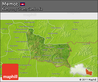 Satellite 3D Map of Memot, physical outside