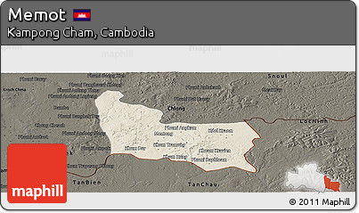 Shaded Relief Panoramic Map of Memot, darken