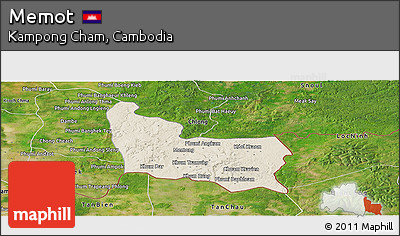 Shaded Relief Panoramic Map of Memot, satellite outside