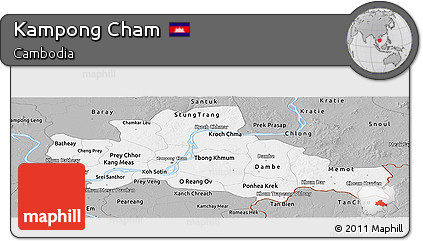 Gray Panoramic Map of Kampong Cham