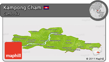 Physical Panoramic Map of Kampong Cham, cropped outside