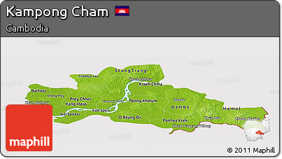 Physical Panoramic Map of Kampong Cham, cropped outside