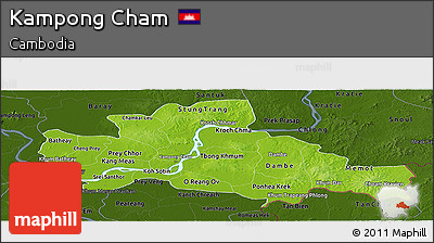 Physical Panoramic Map of Kampong Cham, darken