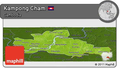 Physical Panoramic Map of Kampong Cham, darken