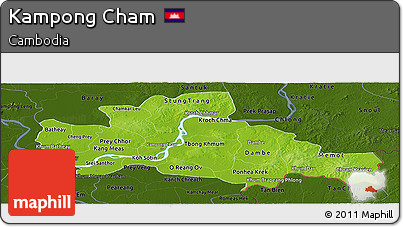 Physical Panoramic Map of Kampong Cham, darken