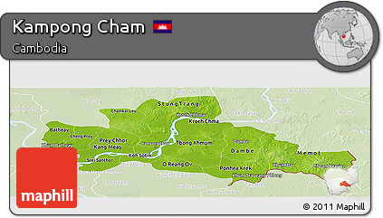 Physical Panoramic Map of Kampong Cham, lighten