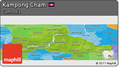 Physical Panoramic Map of Kampong Cham, political shades outside