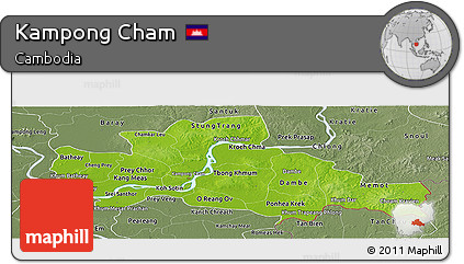 Physical Panoramic Map of Kampong Cham, semi-desaturated