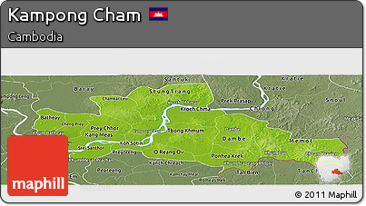 Physical Panoramic Map of Kampong Cham, semi-desaturated