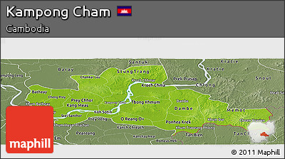 Physical Panoramic Map of Kampong Cham, semi-desaturated