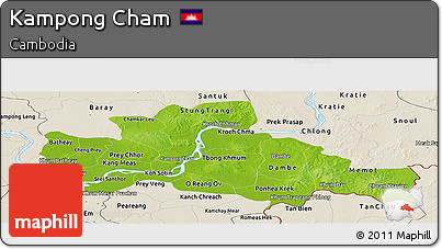 Physical Panoramic Map of Kampong Cham, shaded relief outside