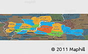 Political Panoramic Map of Kampong Cham, darken, semi-desaturated