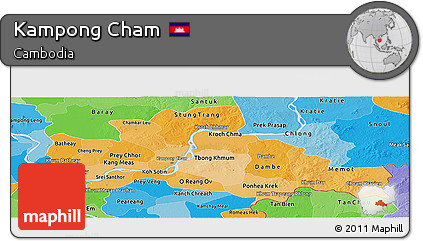 Political Shades Panoramic Map of Kampong Cham