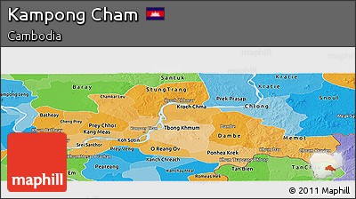 Political Shades Panoramic Map of Kampong Cham