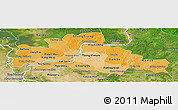 Political Shades Panoramic Map of Kampong Cham, satellite outside