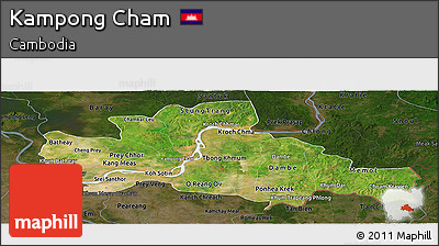 Satellite Panoramic Map of Kampong Cham, darken