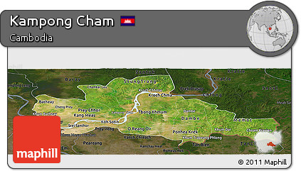 Satellite Panoramic Map of Kampong Cham, darken