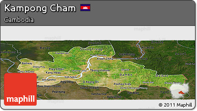Satellite Panoramic Map of Kampong Cham, darken