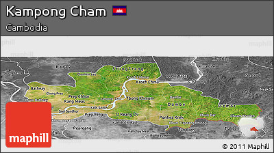 Satellite Panoramic Map of Kampong Cham, desaturated