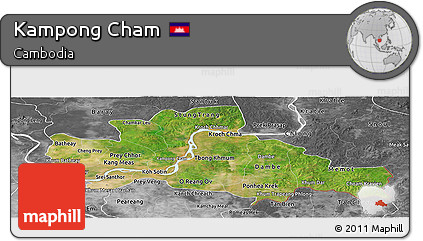 Satellite Panoramic Map of Kampong Cham, desaturated