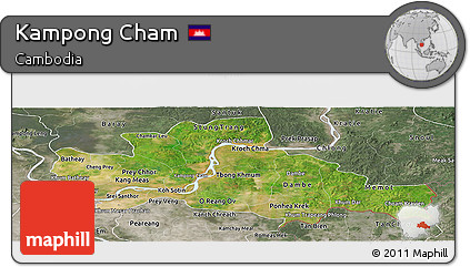 Satellite Panoramic Map of Kampong Cham, semi-desaturated