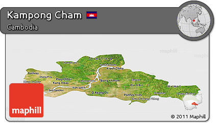 Satellite Panoramic Map of Kampong Cham, single color outside