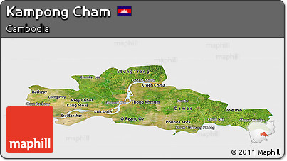 Satellite Panoramic Map of Kampong Cham, single color outside