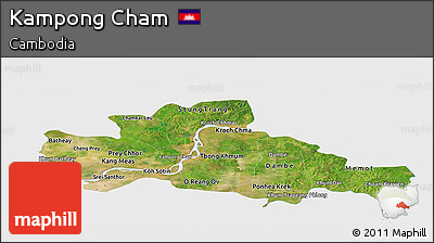Satellite Panoramic Map of Kampong Cham, single color outside