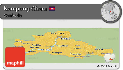 Savanna Style Panoramic Map of Kampong Cham, single color outside