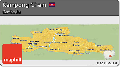 Savanna Style Panoramic Map of Kampong Cham, single color outside