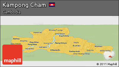 Savanna Style Panoramic Map of Kampong Cham, single color outside