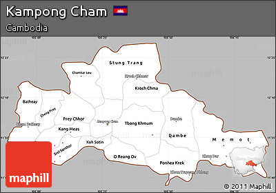 Gray Simple Map of Kampong Cham, cropped outside