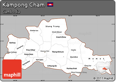 Gray Simple Map of Kampong Cham, cropped outside