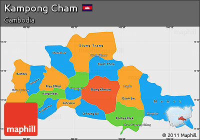 Political Simple Map of Kampong Cham, single color outside