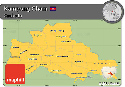 Savanna Style Simple Map of Kampong Cham, single color outside