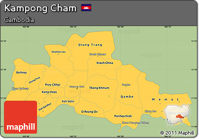 Savanna Style Simple Map of Kampong Cham, single color outside